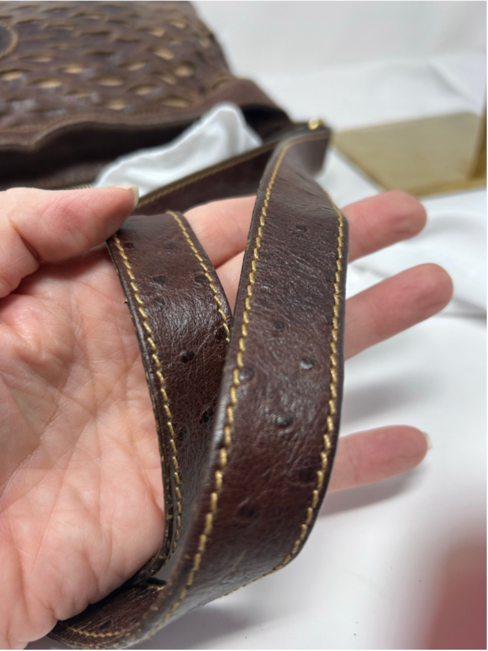Vintage Fendi Selleria Cutwork Ostrich Embossed Leather Hobo Bag - Picture 13 of 16